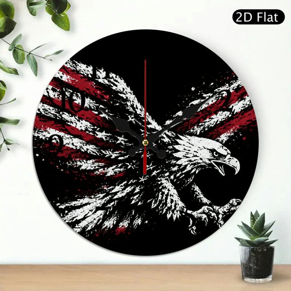 BCIIG Flag Eagle Wall Clock Battery Operated, Wall hanging decor Silent Mechanical Movement, Lobby Corridor Dining Room Bedroom Office Classroom