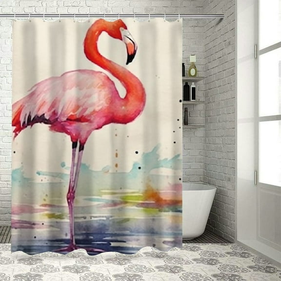 BCIIG Flamingo Bathroom Decor Set with Hooks, Colorful Luxurious Graphic Print Polyester Fabric Shower Curtain, Chic Modern Design, 100% Waterproof, Easy Installation 36x72