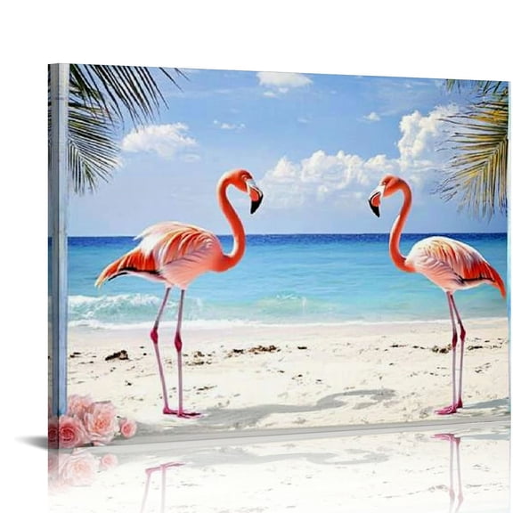 BCIIG Flamingo Bathroom Wall Art Flamingo Wall Decor Flamingo Beach Pictures Prints Painting Canvas Artwork for Living Room Bedroom Restroom 20x16in