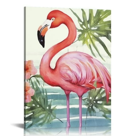 BCIIG Flamingo Flower Watercolor Painting Fine Art Aesthetic Poster Print Wall Painting for Living Room Bedroom Home Office Wall Decor Canvas 16x20 in