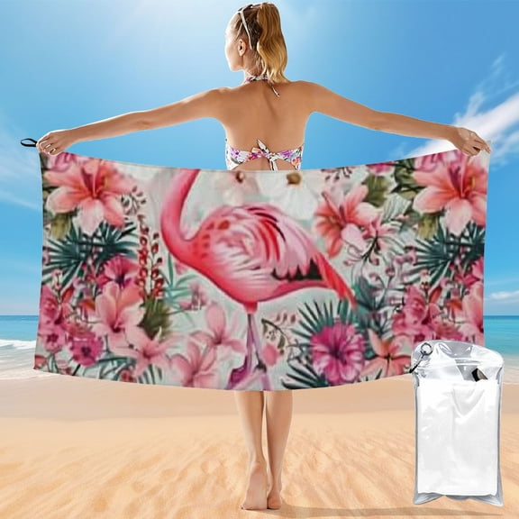 BCIIG Flamingo Flowers Kitsch Quick Dry Towel - Graphic Beach Towel, Super Absorbent & Lightweight, Beach Towels for Travel, Kids & Adults, Unique Bath Towel Gift 55x27.5in