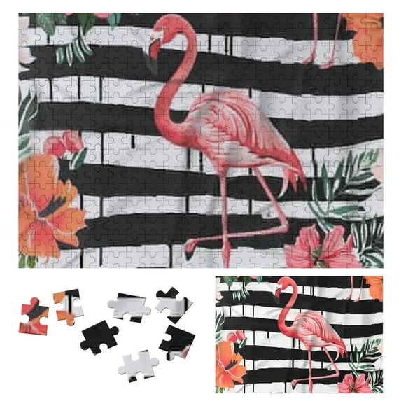 BCIIG Flamingo Flowers Stripes Wooden Jigsaw Puzzle Challenging Difficult Wood Puzzles for Adults Gift for Family Friends 300 PCS