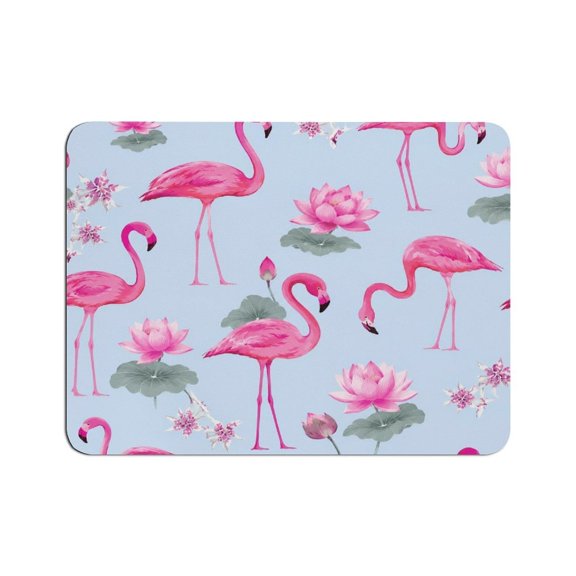 BCIIG Flamingo Lotus Pattern Mouse Pad, Square Smooth Surface Desk Mat, Stitched Edge for Office, Laptop, Computer, Home,