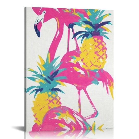 BCIIG Flamingo Pineapples Fine Art Aesthetic Poster and Print Wall Painting for Home Decor - Canvas Living Room Bedroom Office Wall Art Decor 12x16 in