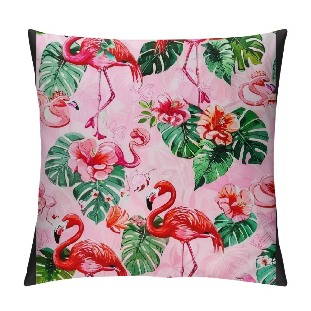 BCIIG Flamingos Flowers Leaves Graphic Decorative Cushion Throw Pillow