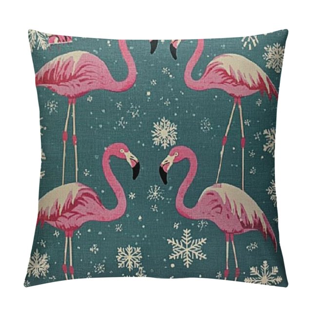 BCIIG Flamingos Snowflakes Kitsch Movement Graphic Decorative Cushion