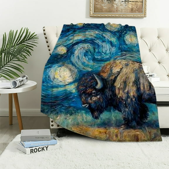 BCIIG Flannel Blanket Bison Starry Night Durable All Seasons Soft 40x50in