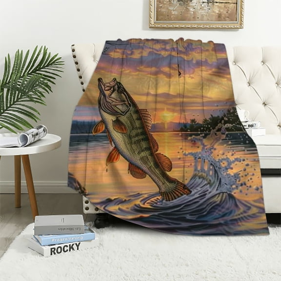 BCIIG Flannel Blanket Fish Lightweight Cozy Bed Blanket Soft Throw Blanket fits Couch Sofa Suitable for All Season for Adults Women Men 50x60in