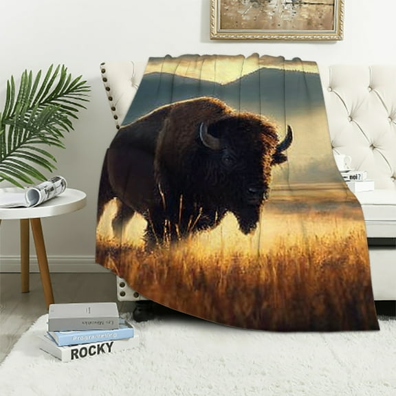BCIIG Flannel Blanket Super Soft All Seasons Bison Field Sunbeam 50x60in