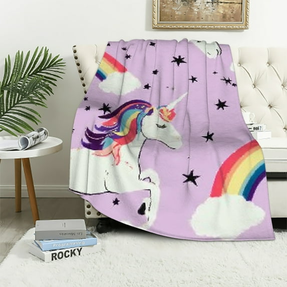 BCIIG Flannel Lightweight Blanket Unicorn Rainbow Stars All Seasons 40x50in