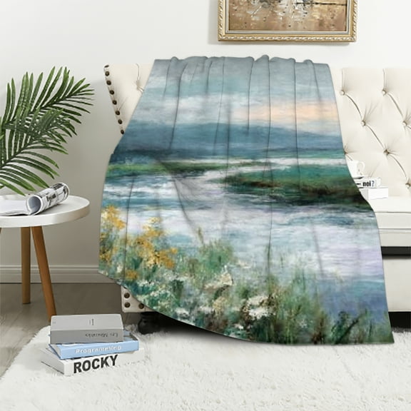 BCIIG Flannel Lightweight Blanket for All Seasons - River Flowers Clouds 40x50in