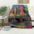thumbnail image 1 of BCIIG Flannel Lightweight Soft Blanket for All Seasons - City Bridge Flowers 50x60in, 1 of 6