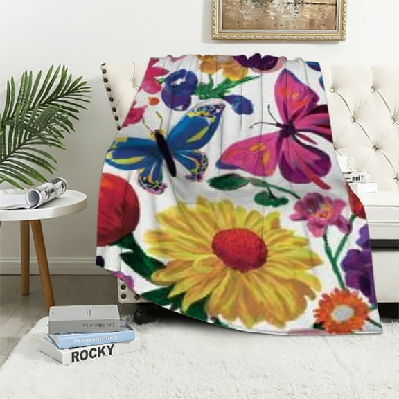 BCIIG Flannel Material Blanket Super Soft Floral Butterflies Design 40x50in