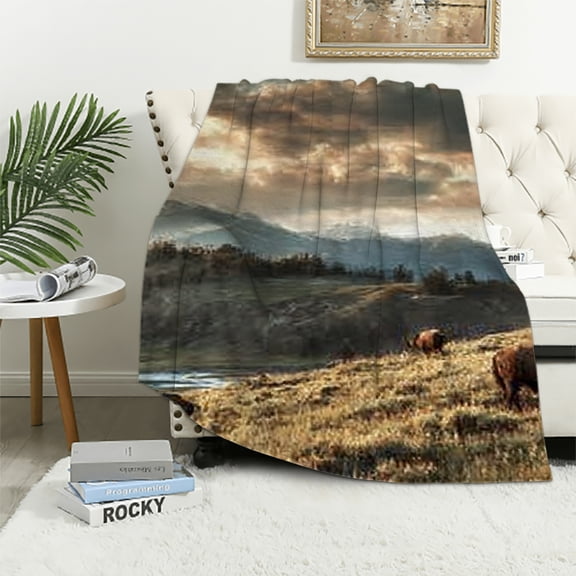 BCIIG Flannel Soft Plush Blanket for Bed All Seasons Bison Design 40x50in