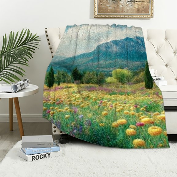 BCIIG Flannel Throw Blanket Lightweight Soft All Seasons Floral Design 50x60in