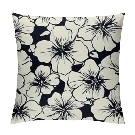 BCIIG Flax Throw Pillow Cover Flower Hibiscus Pattern Hawaiian Tropical Floral Leaf Hawaii Silhouette Pillowcase Home Decor Square Pillow Case Cushion Cover 22x22in