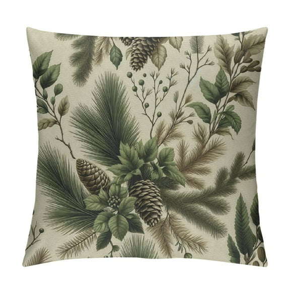 BCIIG Flax Throw Pillow Cover Green Pattern Pine Cones Realistic Look Vintage Pinecone Winter  Pillowcase Home Decor Square Cotton Linen Pillow Case Cushion Cover