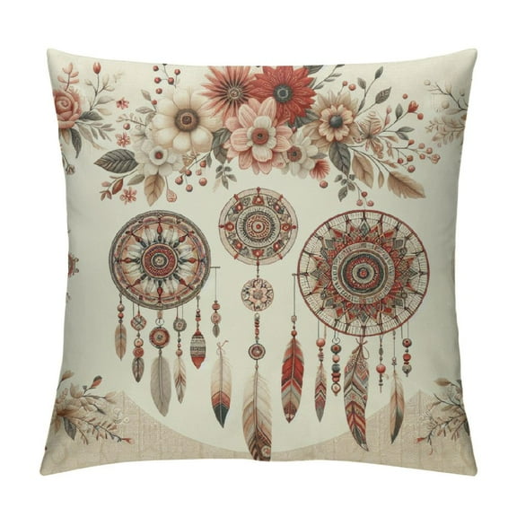 BCIIG Flax Throw Pillow Cover Water Deer Skulls Flowers and Dream Catchers Dreamcatcher Watercolor Pillowcase Home Decor Square Cotton Linen Pillow Case Cushion Cover