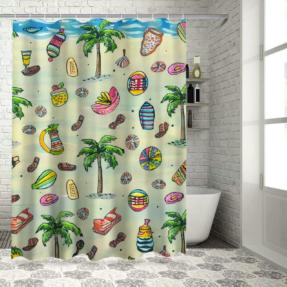 BCIIG Flip Flop Shower Curtain, Tropical Summer Theme Coconut Palm Ice