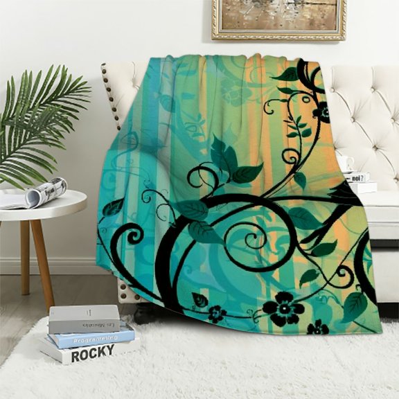 BCIIG Floral Design Bird Vines Warm Lightweight Fleece Blanket Soft Flannel Fabric Throw Blanket All Seasons Sofa Decor Cow Gifts Blanket Long-Lasting Blanket for Living Rooms 50x60in