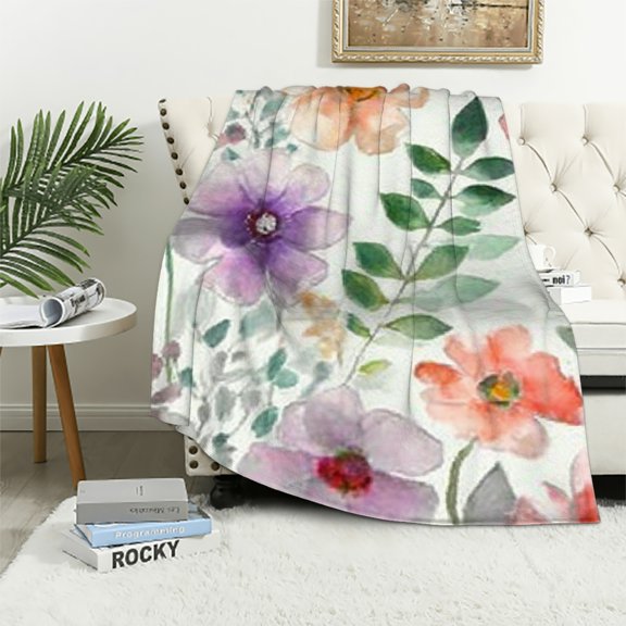 BCIIG Floral Green Leaves Lightweight Flannel Throw Blanket 50x60in