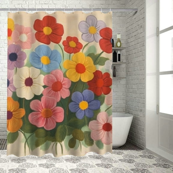 BCIIG Floral Painting Color Field Shower Curtain with Hooks 36"x72
