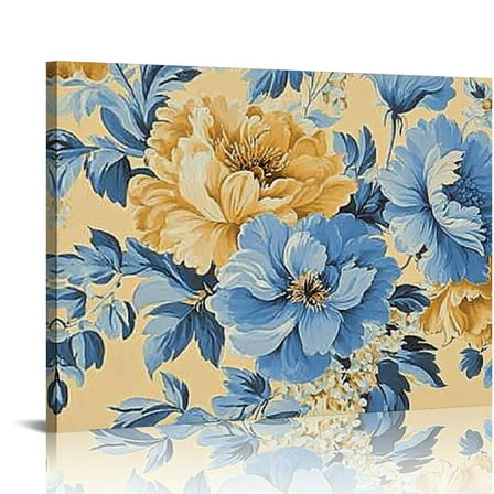 BCIIG Floral Wallpaper Blue Yellow Canvas Prints Wall Art for Living Room Bedroom Home Office Decor 20x16in