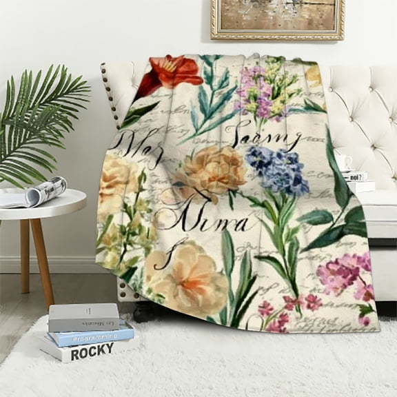 BCIIG Flower Alphabet Throw Blanket Gift for Girl Boy Flower Lover,Unique Alphabet Gift Flower Room Decor Blanket for Teen Kid,Educational Blanket for Child Birthday   40x50in