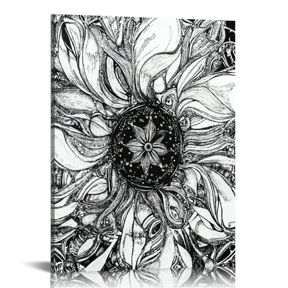 BCIIG Flower Black White Psychedelic Canvas Wall Art Decor 16x20 16x20 in