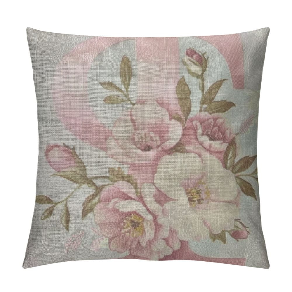 BCIIG Flower Letter R Throw Pillow Cover Rose Golden Foliage Luxury Bud ...