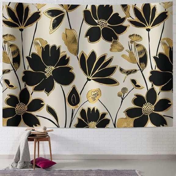 BCIIG Flower Pattern Gold Leaf Design Art Deco Tapestry Wall Hanging Unique Style for Home Decor, Soft Lightweight Fabric, Vivid Colors, 4 Sizes Available 40x60inch
