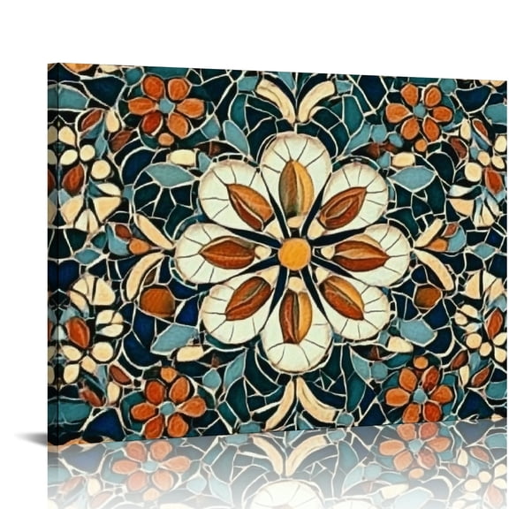 BCIIG Flower Tilework Mosaic Wall Art Living Room Bedroom Home Office Wall Decor Quality Paper Waterproof Art Prints 20x16in