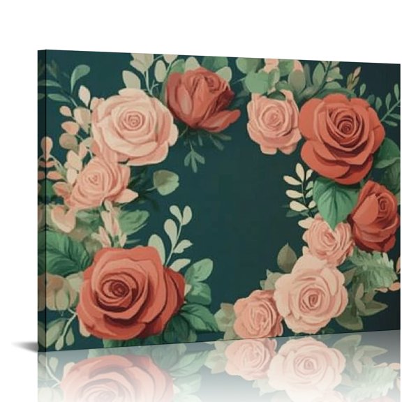 BCIIG Flower Wreath Roses Canvas Art Print for Living Room Bedroom Home Office Wall Decor, High Resolution Image, Handmade Prints, Waterproof, Tear Resistant, Unique Gift, Easy to Frame 16x12in