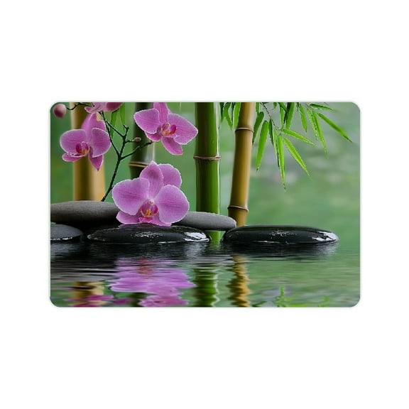 BCIIG Flower bath mat Hot spring Purple flower Bamboo leaf tower Stone Natural relaxation Bathroom Kitchen Toilet Floor decoration Floor mat 24x16in