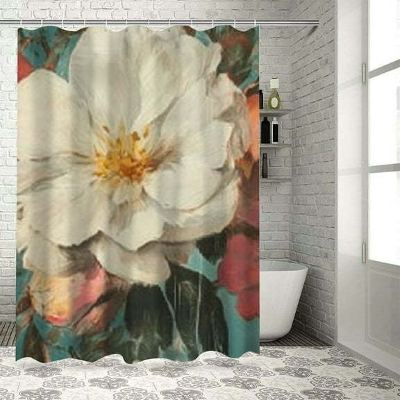 BCIIG Flowers Apple Painting Bathroom Decoration Set with Hooks 100% Polyester Luxury Graphic Printed Fashion Shower Curtain Set Home Bathtubs Bathroom Curtain Decoration 36"x72