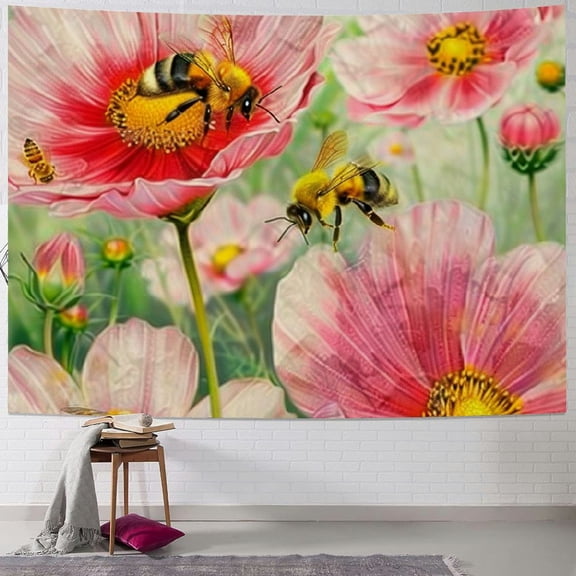BCIIG Flowers Bees Nature Tapestry Wall Hanging Unique Style for Home Wall Decor Art Living Room Bedroom Apartment Farmhouse Dorm 40x30inch