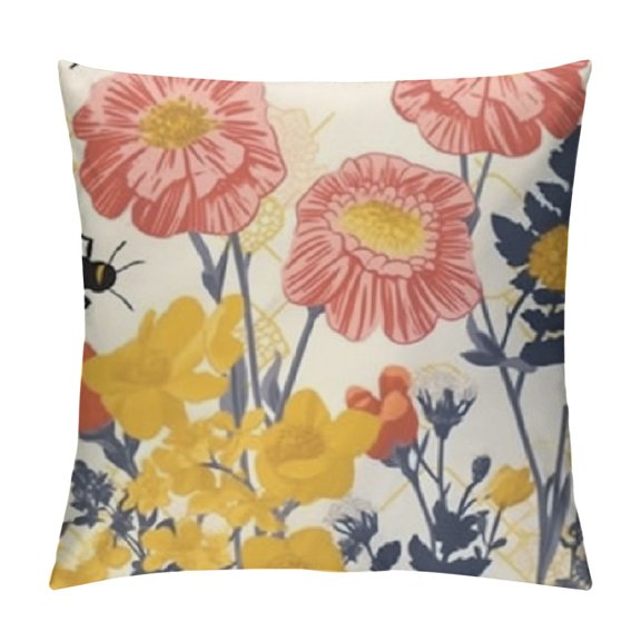 BCIIG Flowers Bees Silk Screen Decorative Cushion Throw Pillow Cover Home Furnishing Short Plush 24x24in