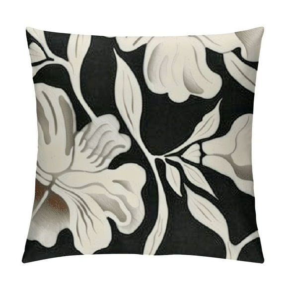 BCIIG Flowers Black-and-White Arts-and-Crafts-Movement Graphic Decorative Throw Pillow Cover for Home Couch Living Room Sofa - Short Plush Material 12x12in