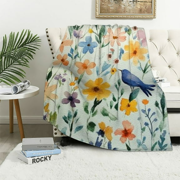 BCIIG Flowers Blue Bird Warm Lightweight Soft Fleece Throw Blanket for All Seasons, Perfect for Living Room Sofa Decoration and Cozy Gifts, Multiple Sizes Available 40x50in