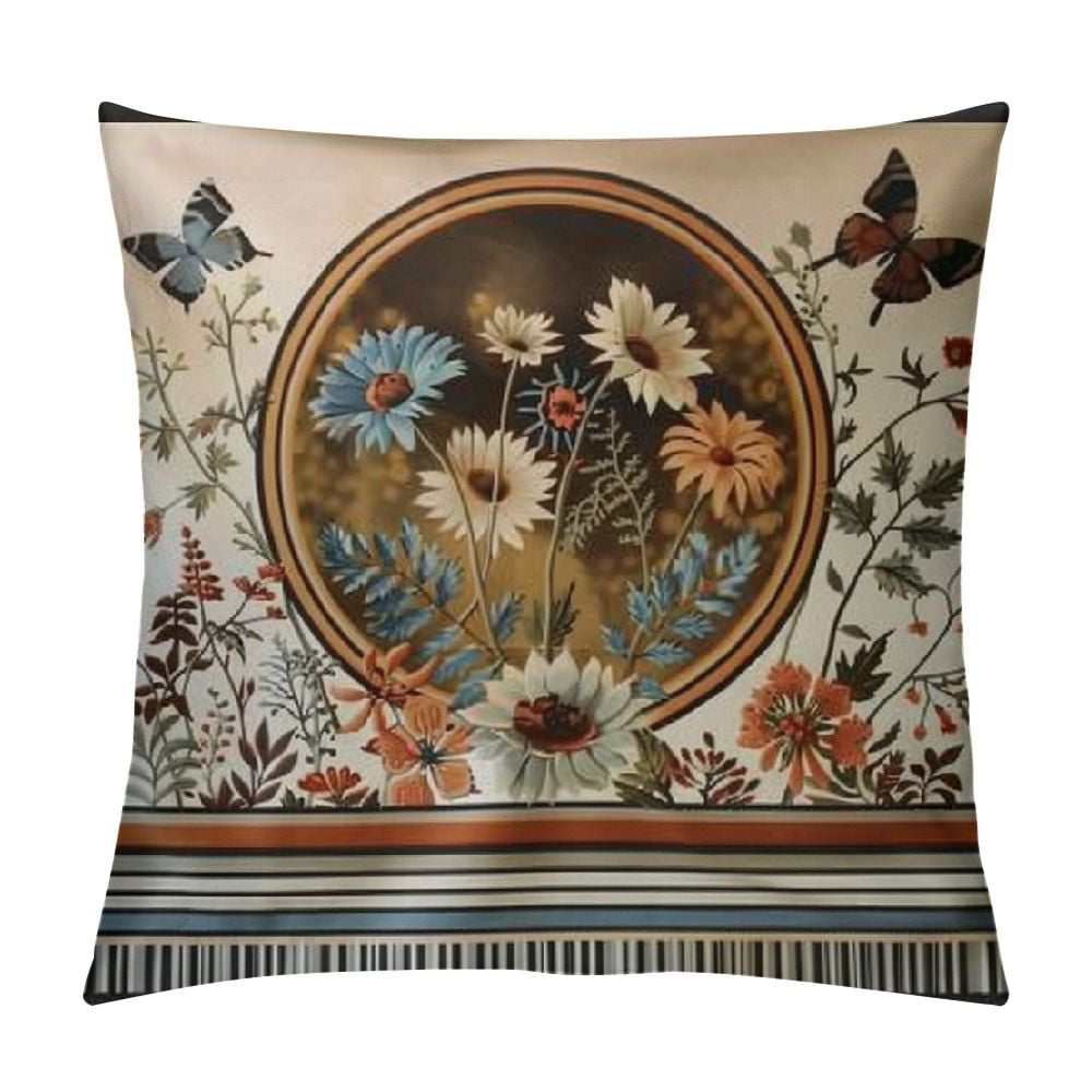BCIIG Flowers Butterflies Mirror Graphic Decorative Throw Pillow Cover