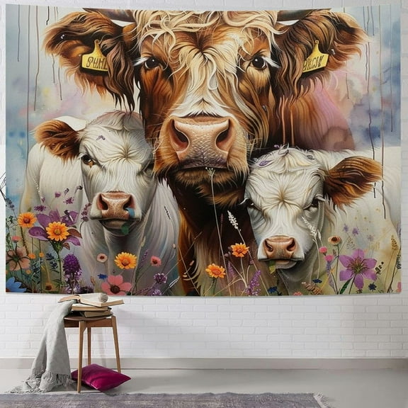 BCIIG Flowers Cow Baby Cows Tapestry Wall Hanging Unique Style Graphic Tapestries Home Wall Decor Art for Living Room Bedroom Apartment Farmhouse Dorm 40x30inch