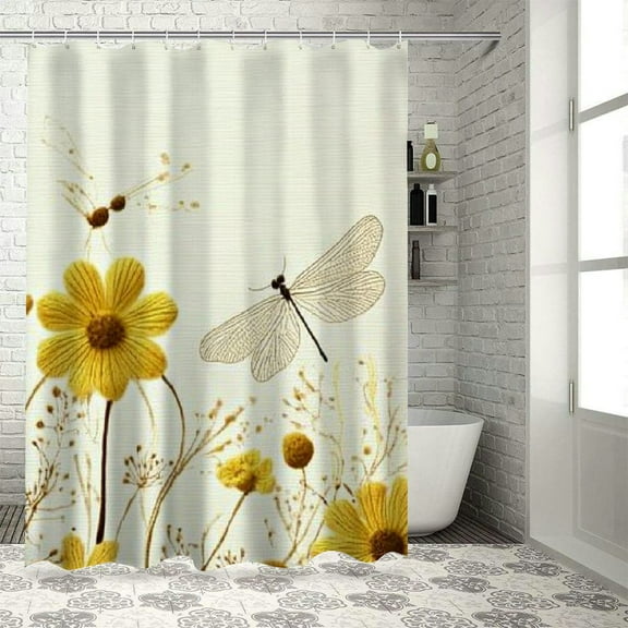 BCIIG Flowers Dragonfly Washable Shower Curtain Home Bathroom Decoration with Hooks 36"x72