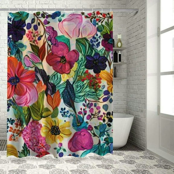 BCIIG Flowers Fabric Colors Shower Curtain Set with Hooks for Bathroom 36"x72
