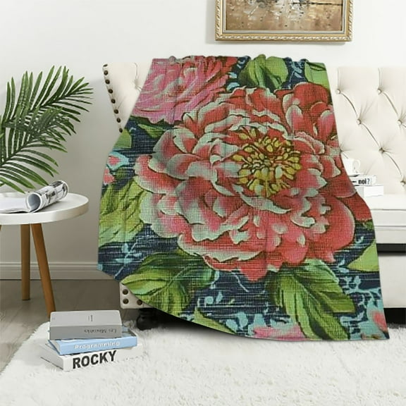 BCIIG Flowers Fabric Painting Cozy Lightweight Flannel Blanket Soft Fleece Throw Blanket Living Room Sofa Decor All Seasons 60x80in
