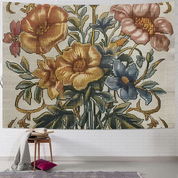 BCIIG Flowers Gold Border Art Nouveau Tapestry Wall Hanging Unique Style for Home Decor | Graphic Tapestries for Living Room, Bedroom, Apartment, and Dorm | 4 Sizes Available 40x30inch