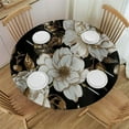 thumbnail image 1 of BCIIG Flowers Gold Leaves Black Background Round Table Cover Stain Resistant Washable Indoor Outdoor Tablecloth Kitchen Dining Wedding Parties 100% Polyester Fiber 31-35, 1 of 8