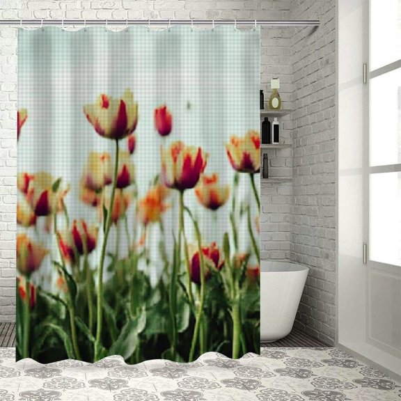 BCIIG Flowers Grass Sky Shower Curtain Set Washable with Hooks 60"x72