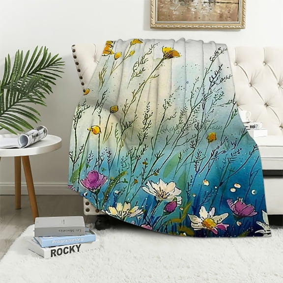 BCIIG Flowers Grass Sky Warm Lightweight Blanket Soft Fleece Blankets Throw Blanket All Seasons for Living Rooms Sofa Decor Cow Gifts 50x60in