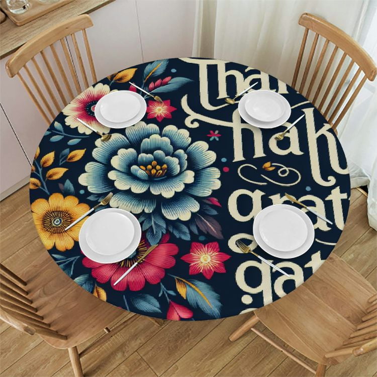 BCIIG Flowers Gratitude Round Table Cover Stain Resistant Washable