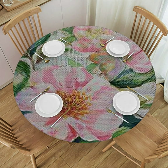 BCIIG Flowers Green Leafy Branch Round Tablecloth Stain-Resistant Washable Indoor Outdoor Table Cover Waterproof Fabric Home Decor 42"-46